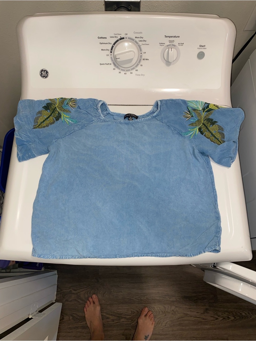 Style Envy Light Blue Embroidered Flutter-Sleeve Top